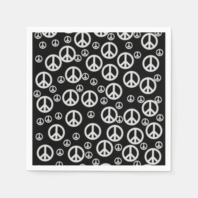 Black and White Peace Signs Napkin (Front)