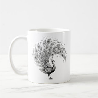Black and White Peacock Coffee Mug