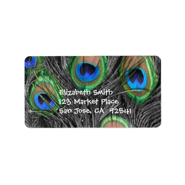 Black and White Peacock Feather Adress Label (Front)
