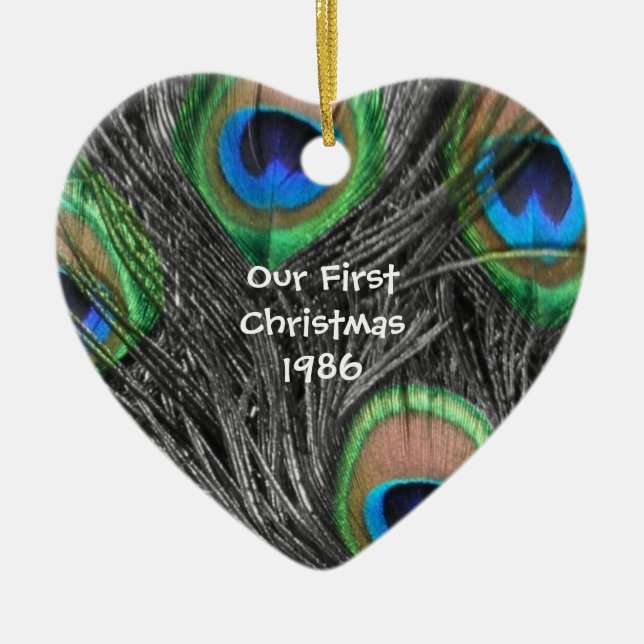 Black and White Peacock Feather Ornament (Front)