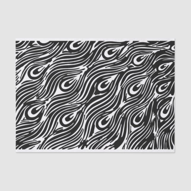 Black and White Peacock Feather Pattern Tissue Paper (Front)