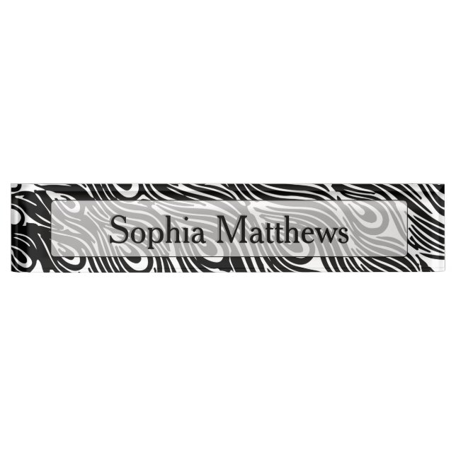 Black and White Peacock Feathers Nameplate (Front)