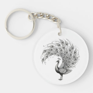 Black and White Peacock Keychain