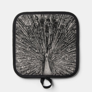 Black and White Peacock Pot Holder