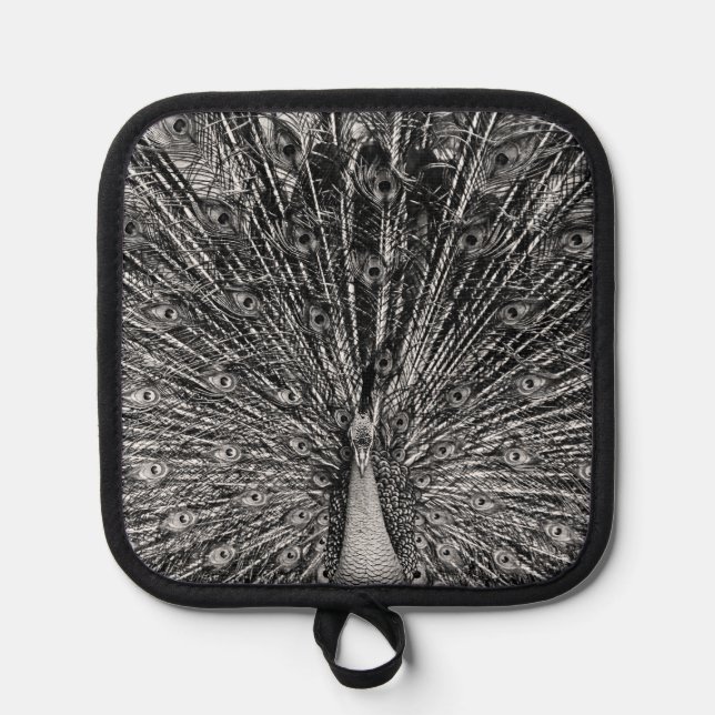 Black and White Peacock Pot Holder (Front)