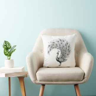 Black and White Peacock Throw Pillow