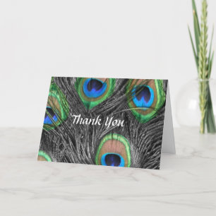 Black and White Peacock Wedding Thank You Card