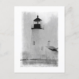 Black and White Pemaquid Point Lighthouse in Maine Postcard