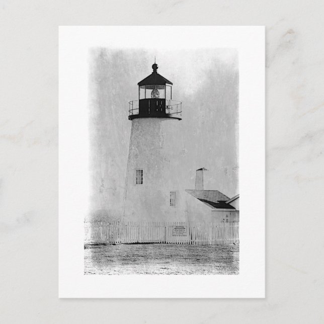 Black and White Pemaquid Point Lighthouse in Maine Postcard (Front)