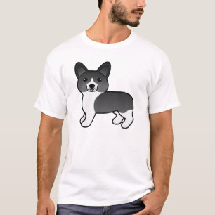Black And White Pembroke Welsh Corgi Cartoon Dog T-Shirt