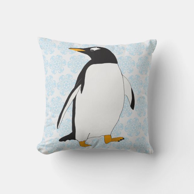 Black and White penguin with orange feet and bill Throw Pillow (Front)