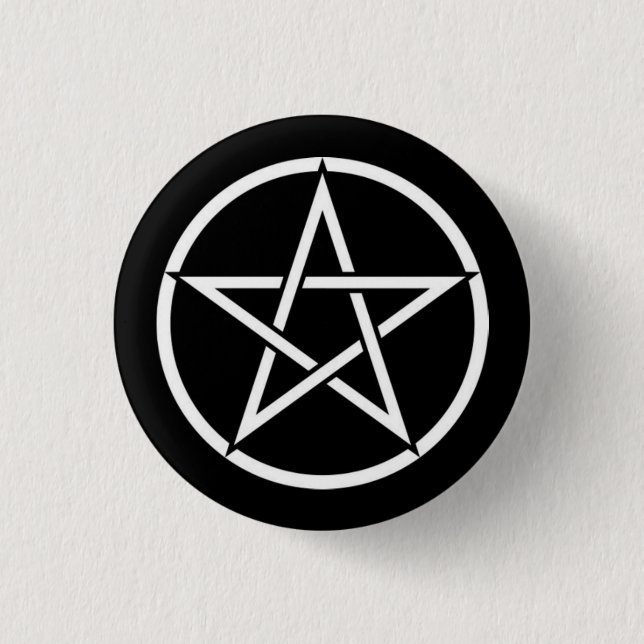 Black and White Pentacle Pentagram Button Badge (Front)