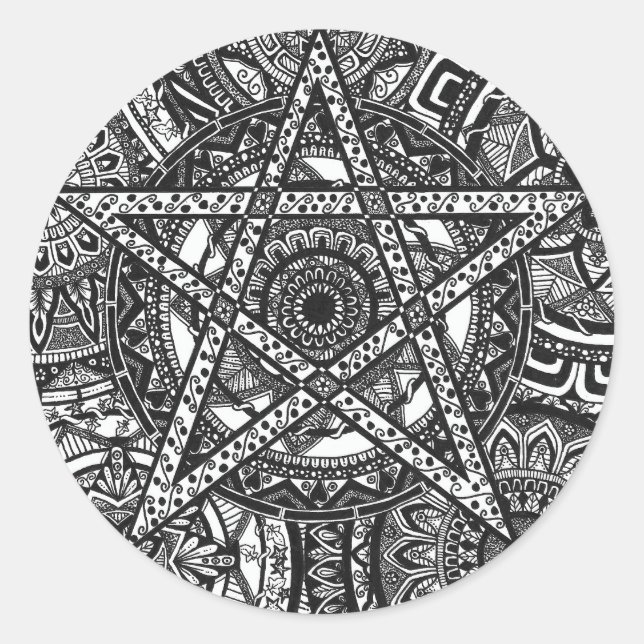 Black and white pentagram mandala stickers (Front)