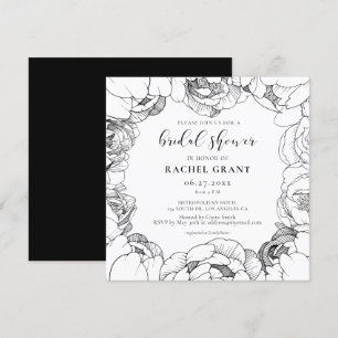 Black and white peonies Bridal shower invitation