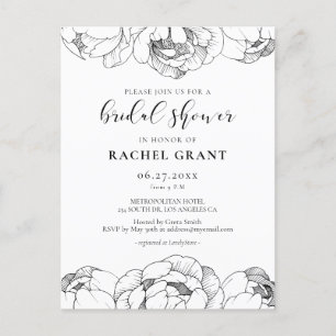 Black and white peonies Bridal shower invitation Postcard