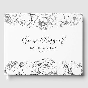Black and white peonies elegant wedding guest book