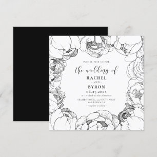 Black and white peonies elegant wedding invitation