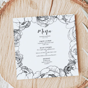 Black and white peonies elegant wedding menu