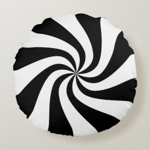 Black and White Peppermint Candy Round Pillow
