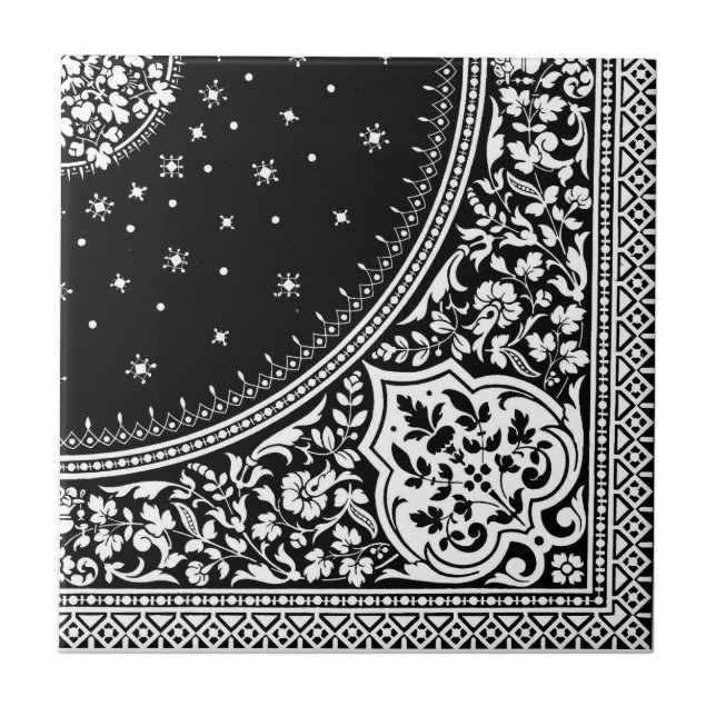 Black and White persian Rug Pattern tile (Front)
