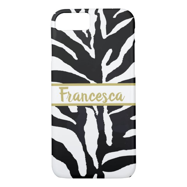 Black and White  Personal Name Zebra Case-Mate iPhone Case (Back)