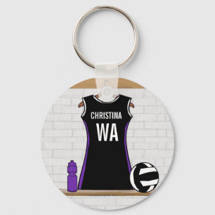 Black and White personalised netball Keychain