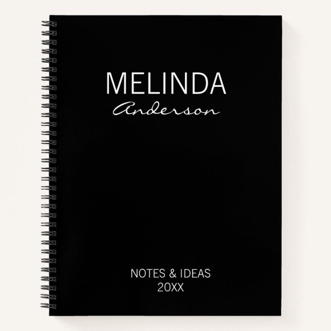 Black and white Personalize Elegant Gift Notebook (Front)