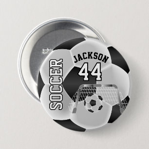 Black and White Personalize Soccer Ball 3 Inch Round Button