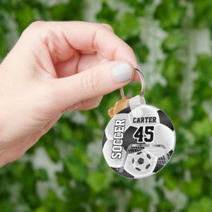 Black and White Personalize Soccer ⚽💖  Keychain