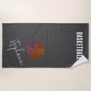 Black and White Personalized Basketball  Beach Towel