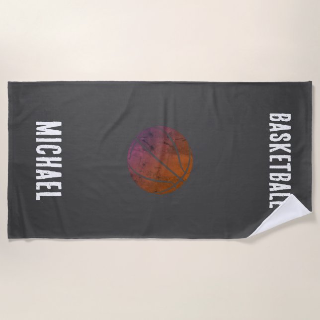 Black and White Personalized Basketball  Beach Towel (Front)
