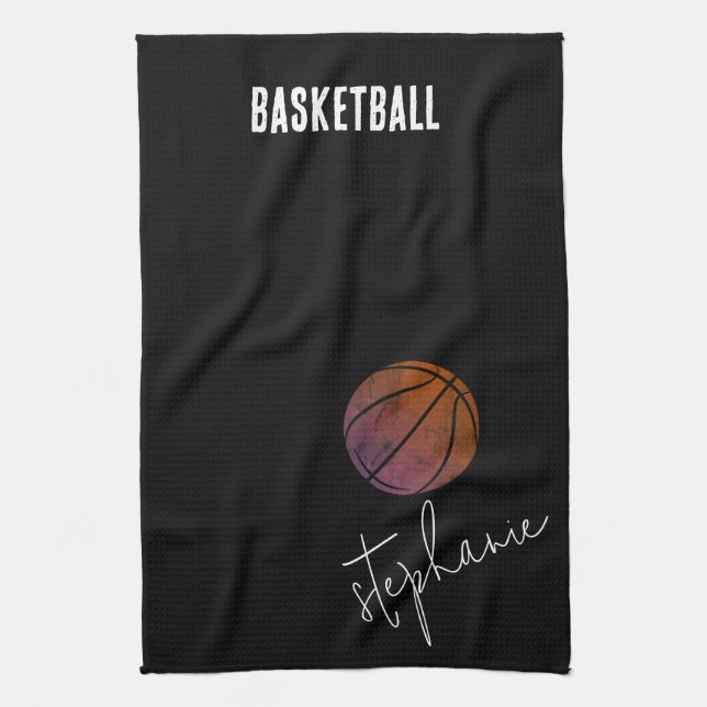 Black and White Personalized Basketball Kitchen Towel (Vertical)
