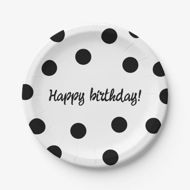 Black and white personalized birthday paper plate (Front)