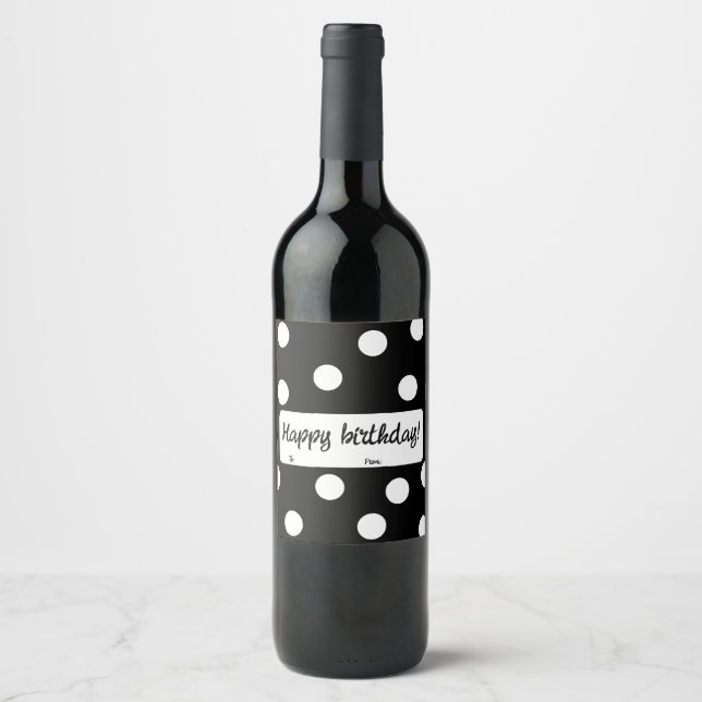 Black and white personalized birthday wine label (Front)