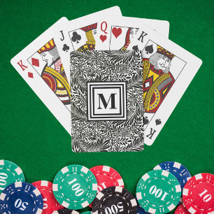 Black and White Personalized Botanical Monogram Playing Cards