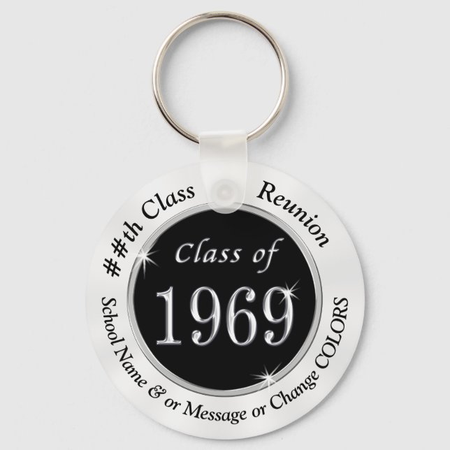 Black and White Personalized Class of 1969 Gifts Keychain (Front)
