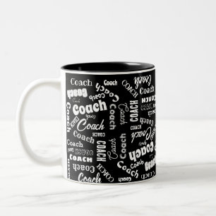 Black and White Personalized Coach Gift Name Art Two-Tone Coffee Mug