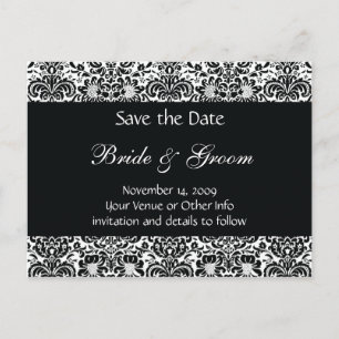 Black and White Personalized Damask Save the Date Announcement Postcard