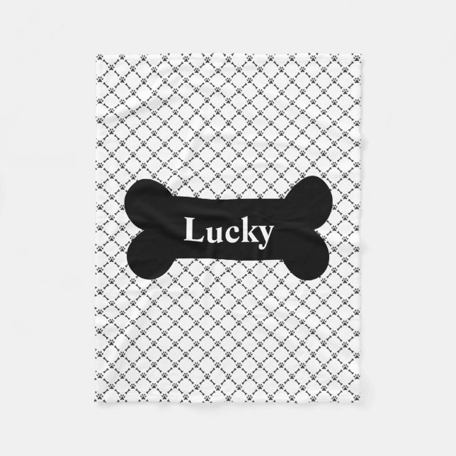 Black and White Personalized Doggie Blanket (Front)