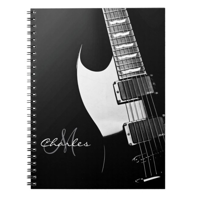 Black and White Personalized Guitar Music Notebook (Front)