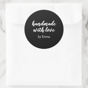 Black and White Personalized Handmade with Love Classic Round Sticker
