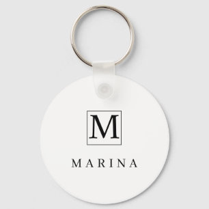  Black and white personalized initial name Keychain