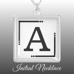 Black and white personalized initial silver plated necklace<br><div class="desc">Personalized necklace /  pendant.
Add your initial.
Colour scheme: black and white</div>