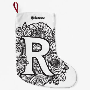 Black and White Personalized Ink Tattoo Flowers  Small Christmas Stocking