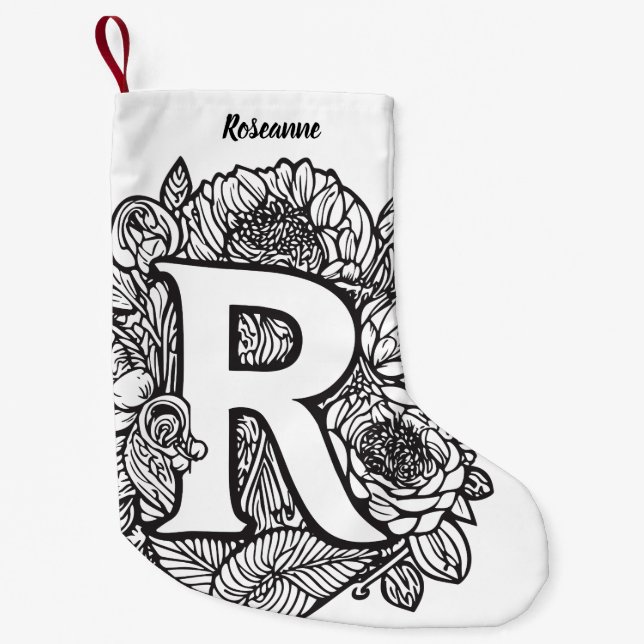 Black and White Personalized Ink Tattoo Flowers  Small Christmas Stocking (Front)
