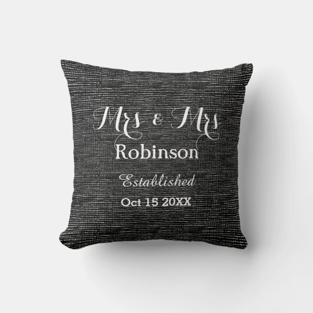 Black And White Personalized Lesbian Wedding Throw Pillow (Front)