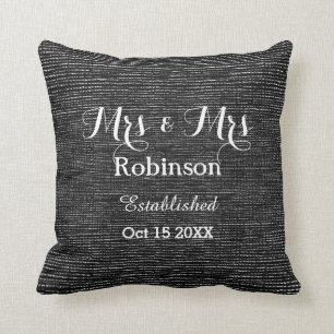 Black And White Personalized Lesbian Wedding Throw Pillow