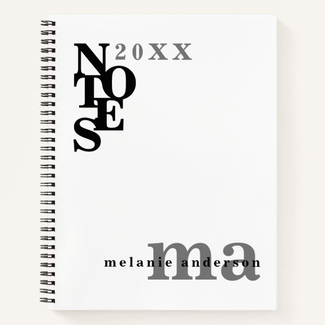 Black and White Personalized Modern Minimalist Notebook (Front)