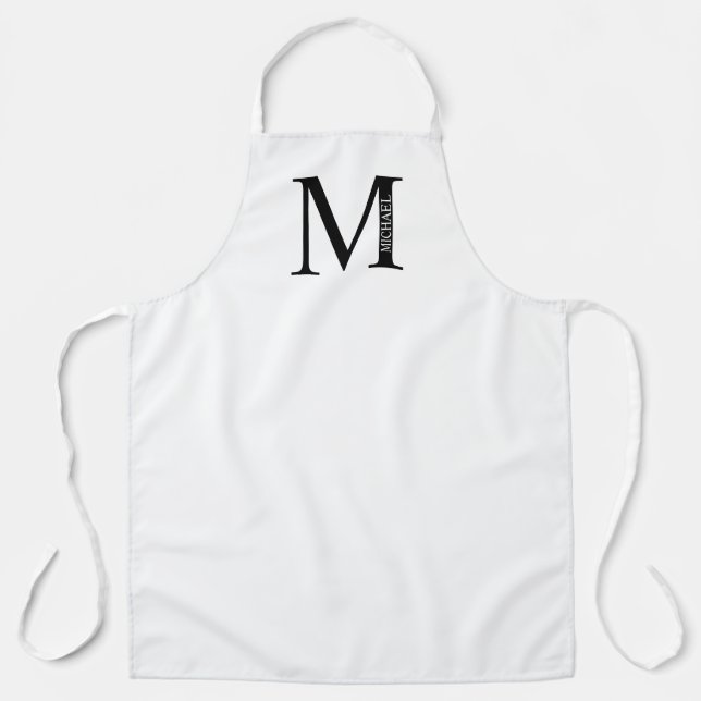Black and White Personalized Monogram and Name Apr Apron (Front)