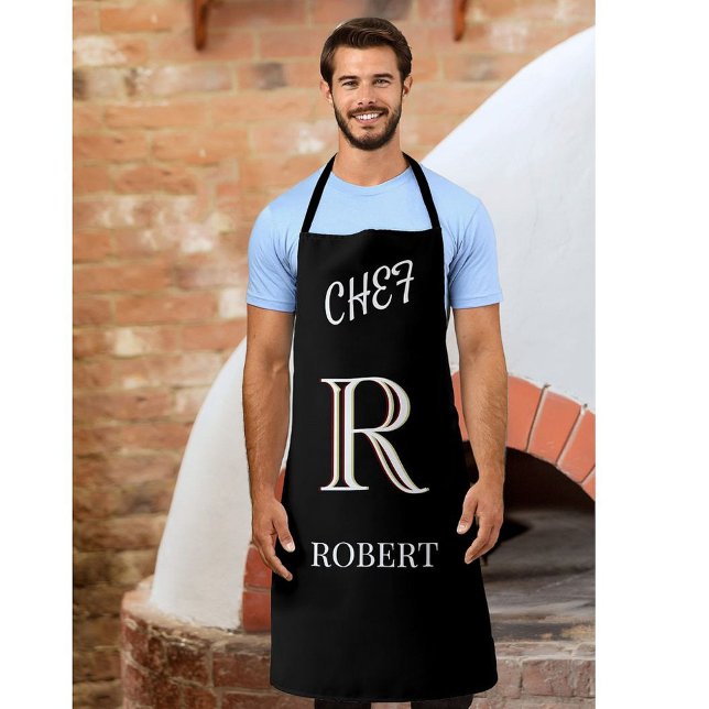 Black and White Personalized Monogram and Name  Apron (Creator Uploaded)